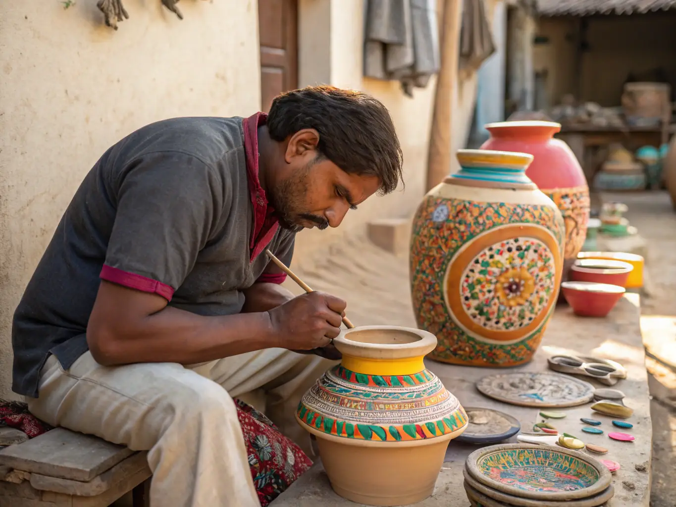 An image of a skilled artisan teaching traditional craft techniques to a group of eager learners, emphasizing the transmission of cultural heritage.